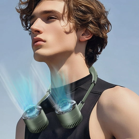 Coollooc Neck Fan, Portable Fan Adjustable Strong Wind, Rechargeable, Super Quiet, No Blade Fan Design, No Hair Twisting, Non-Slip Material, Personal Fan for Outdoor Travel Indoor(Green)
