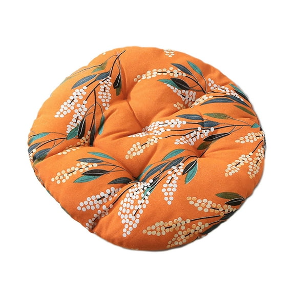 Coollooc Outdoor Bistro Chair Cushion, Waterproof Tufted Round Seat Cushion with Ties, 16"x16"x4" Patio Furniture Chair Pads for Home Garden Balcony Office-Chili Orange Floral