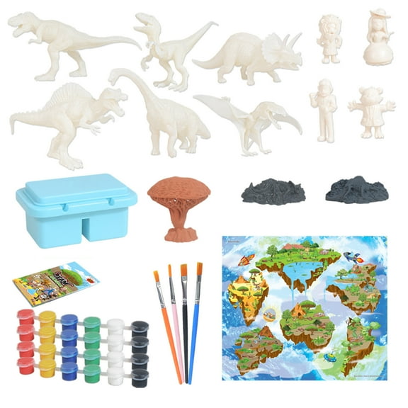 Coollooc Painting Dinosaurs for Kids Paintable 3D Dinosaur Toys Kit Decorate Your Own Dinosaur Figurine DIY Arts Crafts Set for Boys and Girls Age 4 and Up, 44pcs Totally