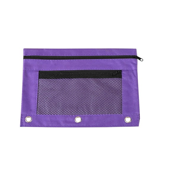Coollooc Pencil Pouch for 3 Ring Binder, 3 Hole Zipper Pen Case Bag Holder Bulk Accessories Clear Window Aesthetic Organizer Pockets(B,Purple)