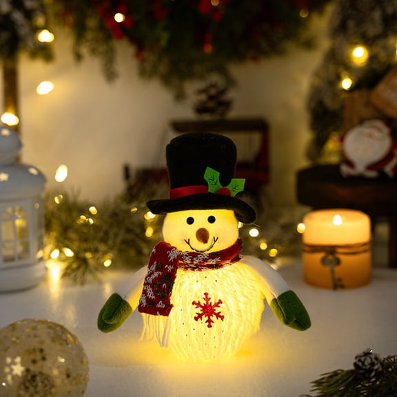 Coollooc Plush Lighted Snowmen, Christmas Table Decorations, 10 Inch Lighted Plush Snowmen Figurines, Light Up Snowman Holiday Present, Battery Operated Xmas Gifts Winter Tabletop Ornaments(B)