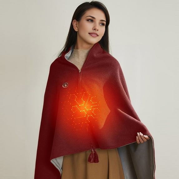 Coollooc Portable Heated Blanket Wrap Shawl for Women, Electric Cordless Shawl Poncho Wrap Blanket Heated Throw, USB Battery Operated, 3 Heating Levels, 15 Seconds Fast Heating(C)