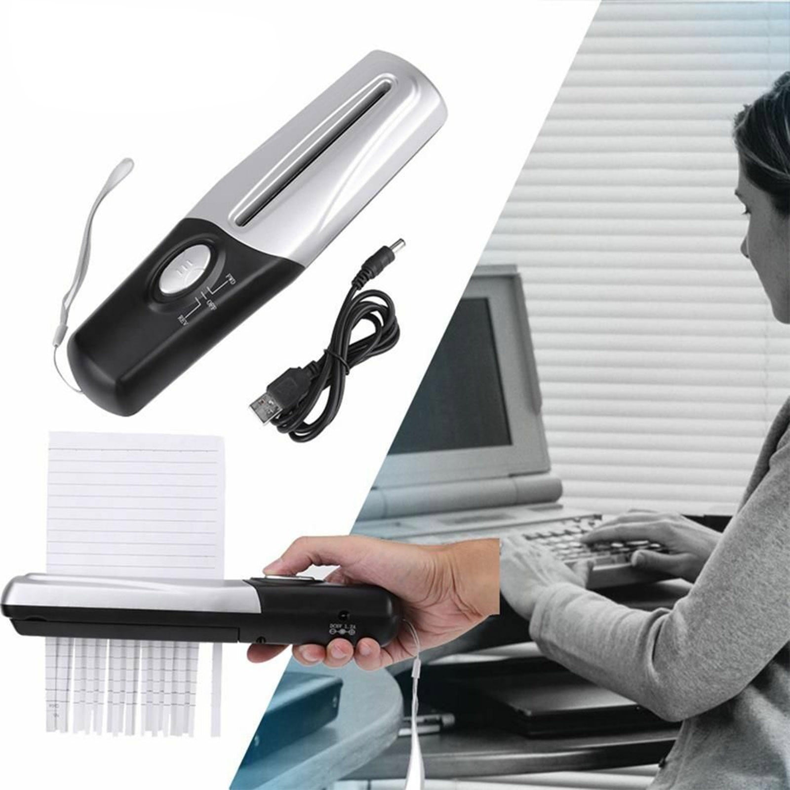 Coollooc Portable Paper Shredder, Handheld Multifunctional Mini USB Electric Portable Shredder Document Cutter Strip Cutting Machine for Household Home Office Graphic Stores Law Firms