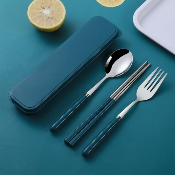 Coollooc Portable Utensils Set with Case,4pcs Stainless Steel Reusable Silverware for Lunch Camping School Picnic Workplace Travel,Lunch Box Includ Fork Spoon Chopsticks,Easy to clean,Dishwasher Safe