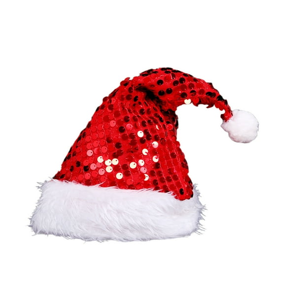 Coollooc Rose Gold Santa Hat Shiny Sequin Mrs Santa Clause Hats for Christmas Tree Topper New Year Festive Holiday Party Cap(Red)