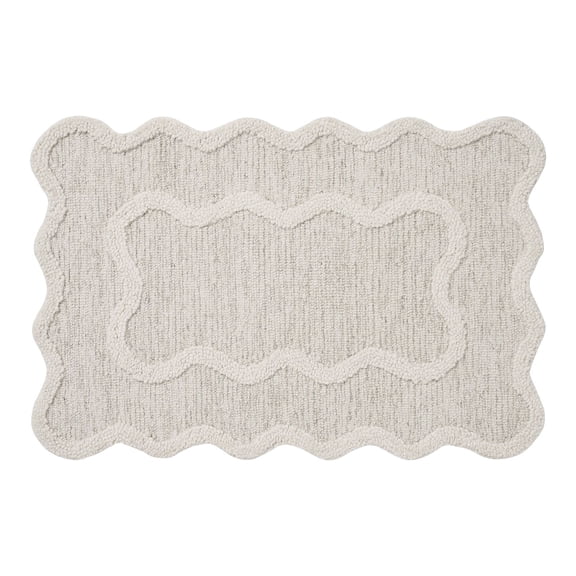 Scalloped Edge Mat, 16x24 Inch Wave Bath Rug, Non-Slip Welcome Doormat, Durable Outdoor/Indoor Rug, Entryway, Front Door, Porch, Patio, Scalloped Edge Design(Grey)