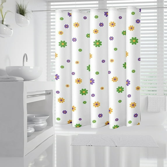 Coollooc Shower Curtain Liner, White Flower 4G PEVA Shower Liner, Plastic Waterproof Shower Curtains, 72x72 inch with Grommet Holes 3 Magnetic Weights(A)