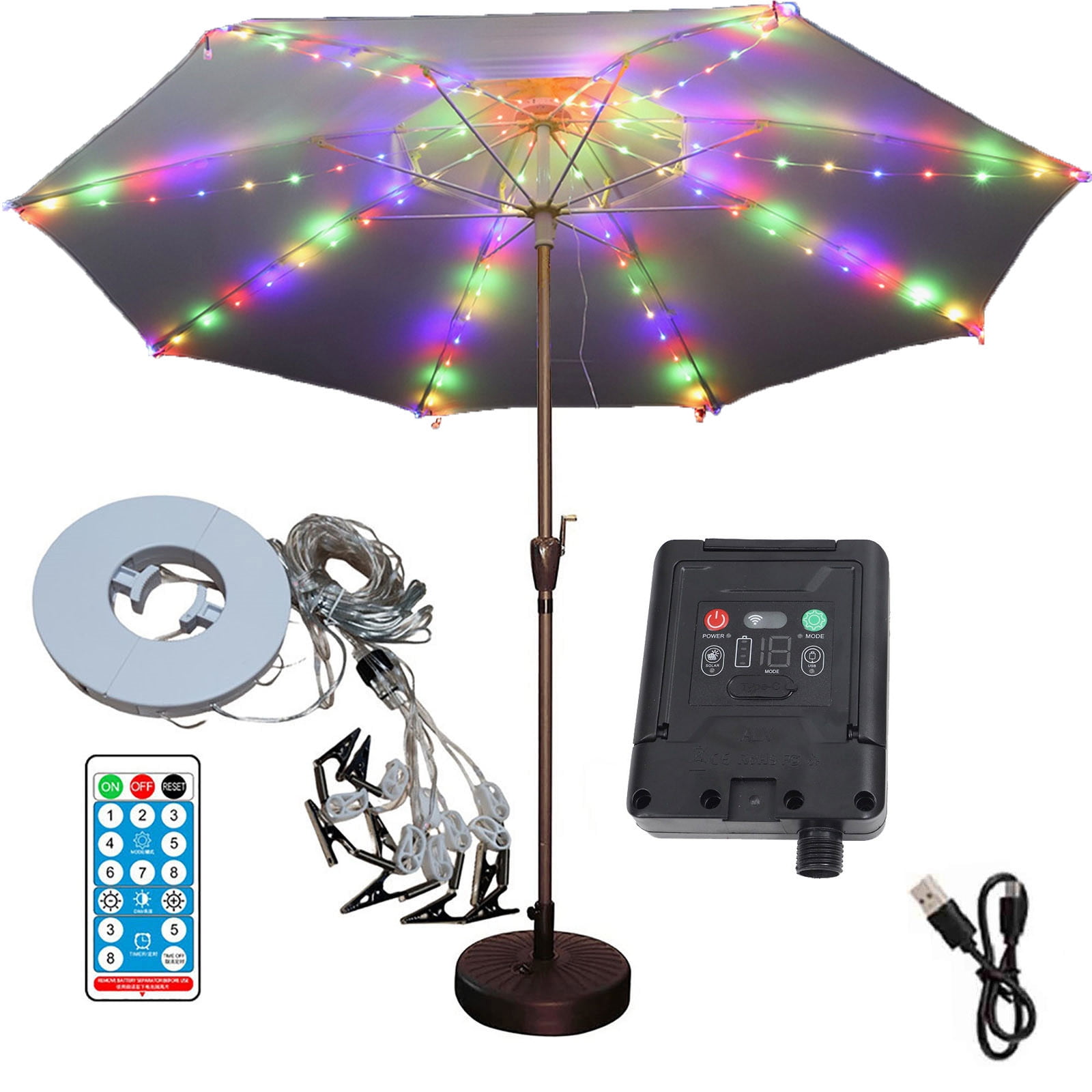 Guirlande Lumineuse Solaire Pour Parasol - 104 LED Blanc Chaud - 8 Modes, Télécommande, étanche IP67 - Parfait Pour Jardin, Terrasse, Fêtes