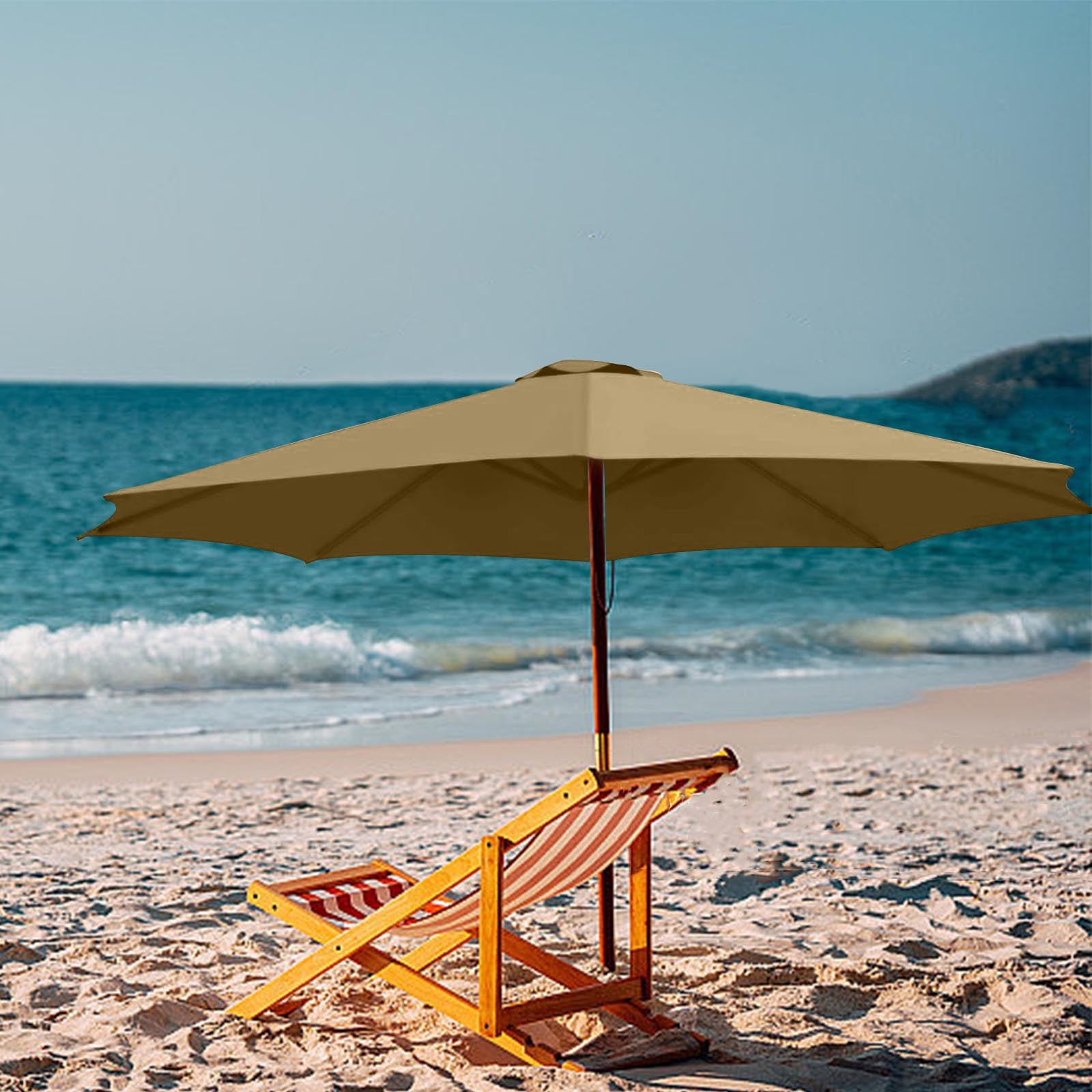 Coollooc Solid Wooden Outdoor Patio Umbrella for Market Garden Yard Beach for Sand Deck Cafe Bistro Table Poolside Wedding Party Hotel Sunshade(A,H)