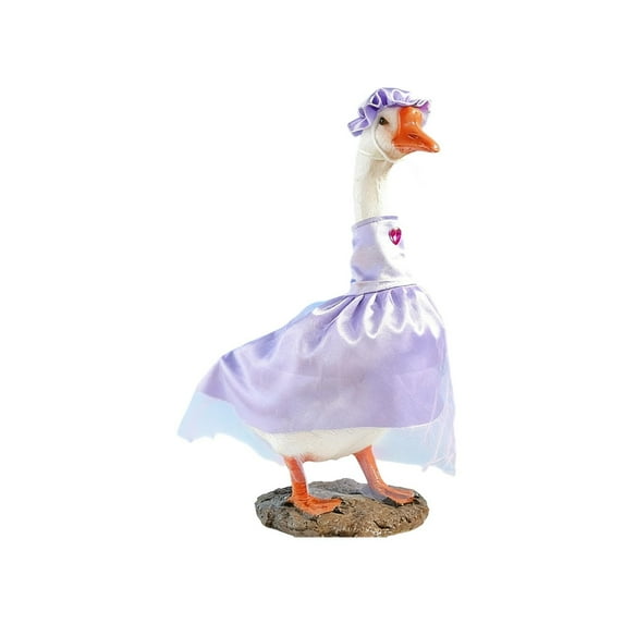 Coollooc Spring Porch Goose Outfit Flower Lawn Goose Clothes for 23" Large Statue Cement Geese Costume Outdoor Patio Yard Decor, Valentine's Day St. Patrick Easter All Theme Goose Outfit(Purple)