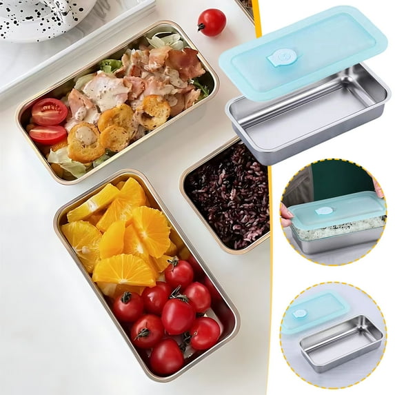 Coollooc Stainless Steel Double Compartment Snack Containers, Grab and Go Snack Container Reusable, Dishwasher- Double Condiment Containers with Lids, Snacks Dips Takeout Travel (Single Grid)