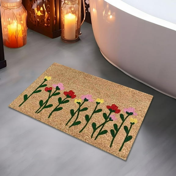 Coollooc Summer Door Mat Outdoor, Non-Slip Front Door Mat Indoor Entrance, Summer Flip Flops Rug for Home Garden Bathroom Decor, Welcome Floral Rug, Birthday Gifts for Women, Fathers Day(XL,A)