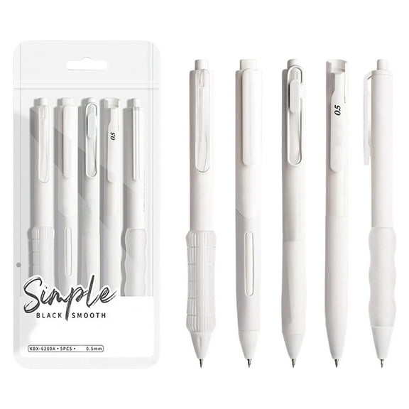 Coollooc Test Gel Pens, 5Pack 0.5mm Fast Drying Press To Tip Pens, Tip Refillable Gel Inks Pen Quick Dry Journaling Pen For Writing Noting Journaling Thin Line Gel Pen For Exams And Office(White)