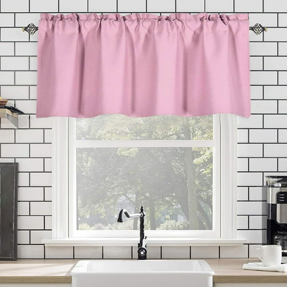 Coollooc Valances for Windows, 57.08x17.71 Inch Kitchen Curtains, Farmhouse Kitchen Curtains, Thermal Insulated Solid Curtain Valance for Living Room, Basement(Pink)