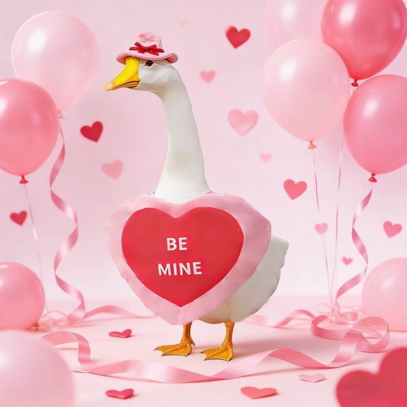 Coollooc Valentines Day Porch Goose Outfit, 23" BE MINE Goose Clothes Pink Valentine Outfits, Concrete Cement Costume Outdoor Patio Yard Lawn Art Decoration