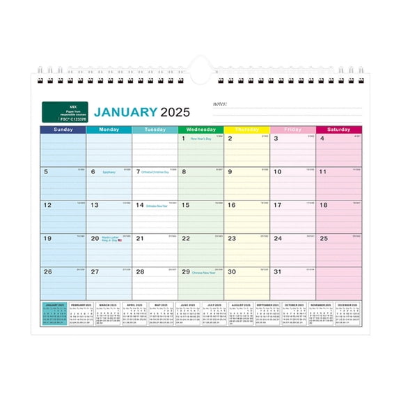 Coollooc Wall Calendar 2025-2027 January 2025 June 2026, 13 x 9.6 In, Small Monthly Calendar 2025, with Ruled Blocks, Thick Paper, Holidays, To-dos Notes