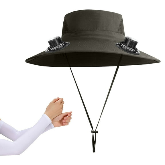 Coollooc Wide Brim Solar Powered Fan Hat, Wide Brim Fisherman Hat with 2 Adjustable Solar Fan,Outdoor Sun Protection Cap, USB Charging(B,Green)