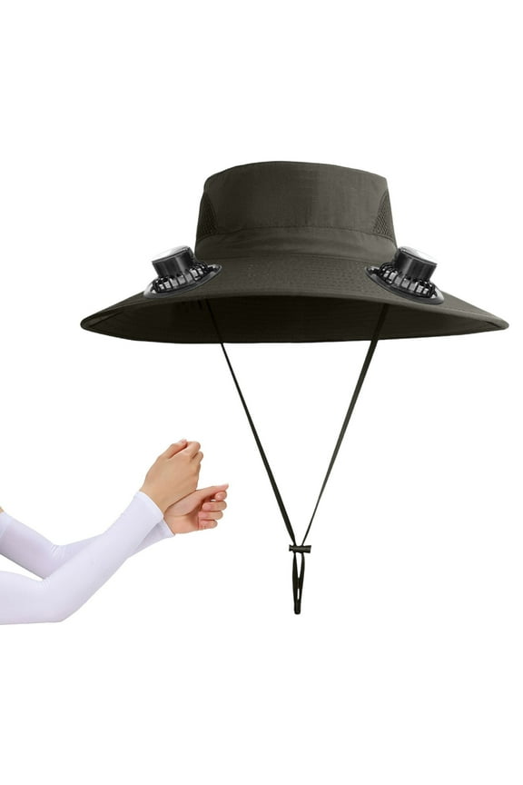 Wide Brim Solar Powered Fan Hat, Wide Brim Fisherman Hat with 2 Adjustable Solar Fan,Outdoor Sun Protection Cap, USB Charging(B,Green)
