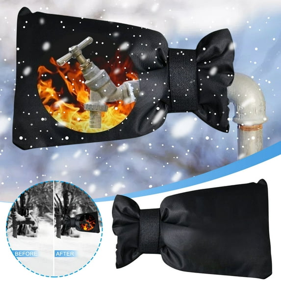 Coollooc Winter Outdoor Faucet Cover, Black Waterproof Oxford Cloth, Anti-Freeze Insulation Protection for Exterior Water Taps, Thick Cotton Filling(L,1Pcs)