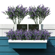 Coolmade 10" Artificial Lavender Fake Shrubs Flowers 8 Bundles UV Resistant Hanging Flower (Purple)