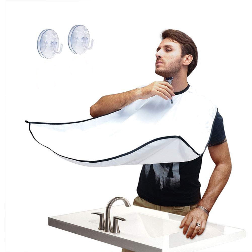 Coolmade 100 Pack Beard Apron Cape Beard Trimming Bib for Men Shaving & Hair Catcher, Non-Stick Hair Catcher Grooming Cloth, Waterproof, with 2 Suction Cups for Mirror - White