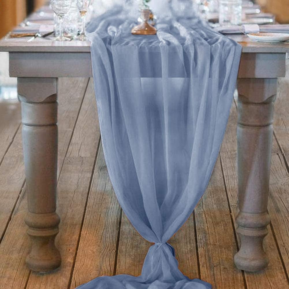 OSVINO 10ft Pearl Table Runner 63x120 Inches Blue Chiffon Romantic Wedding  Sh