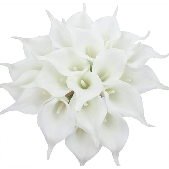 Coolmade 10pcs Calla Lily Bridal Wedding Bouquet Lataex Real Touch Artificial Flower Home Party Decor (Pure White)