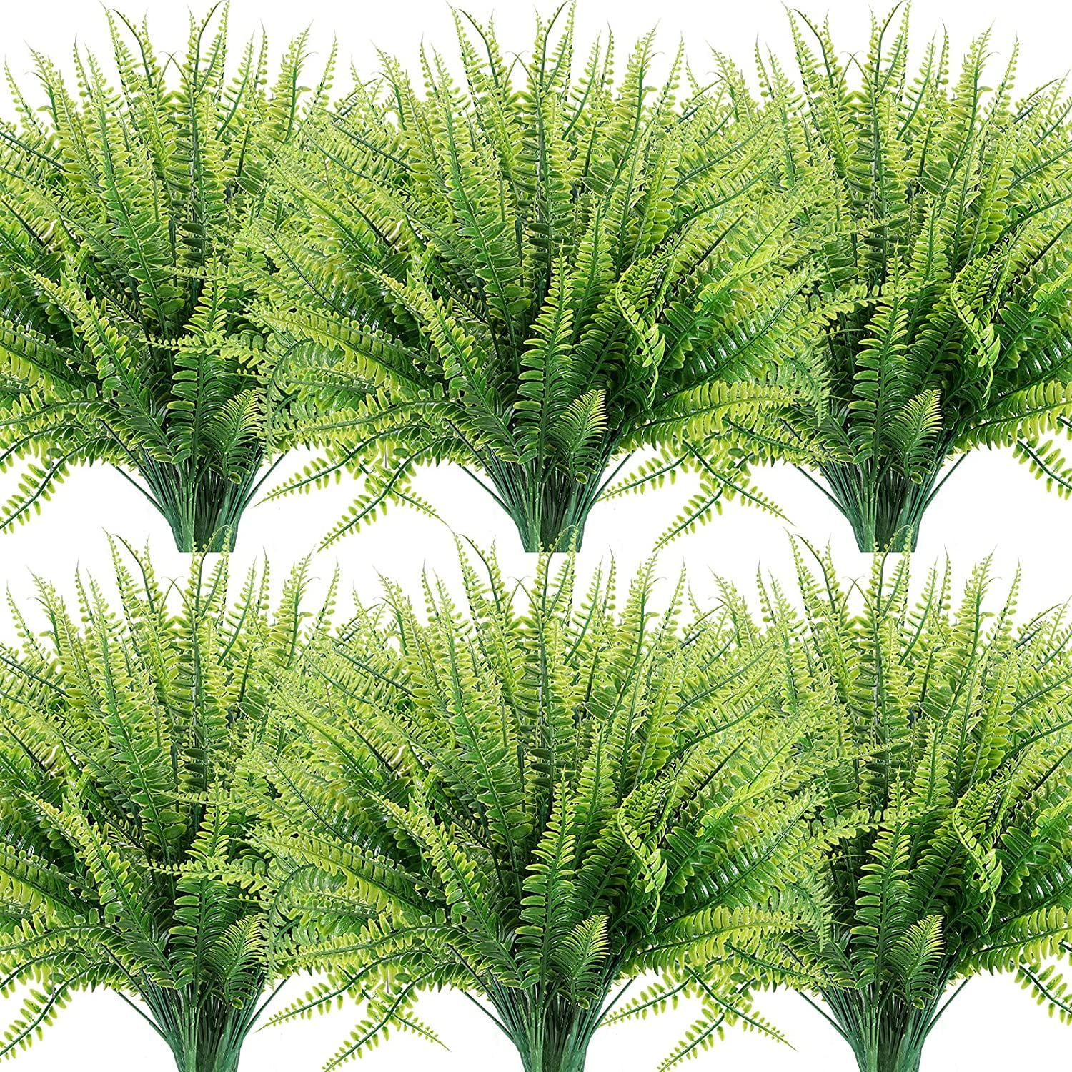 Grand Verde Boston Ferns Artificial Plants 19” Long Stems Faux Greenery  Real-Touch Plastic Bush Green Leaves UV Resistant Indoor Outdoor DIY Decor,  Pack 4pcs