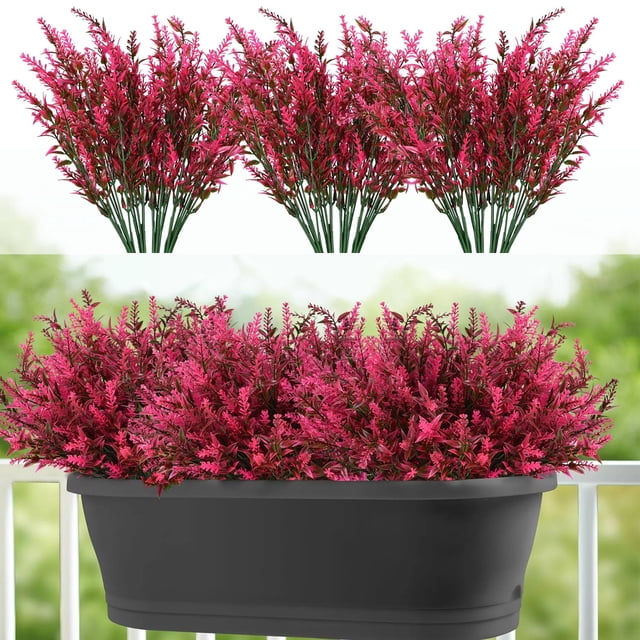 Coolmade 12 Bundles Artificial with 7 Flexible Stems 14" Boston Fern Greenery Outdoor UV Resistant No Fade Plants,Pink
