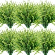 Coolmade 12 Bundles Artificial with 7 Flexible Stems,14" Fake Boston Fern Greenery Outdoor UV Resistant No Fade Faux Plastic (Green)