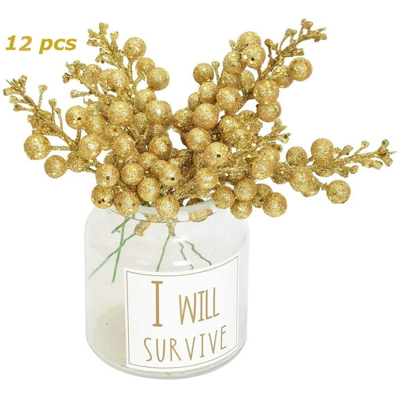 Fdyrgv 12 Pack Christmas Glitter Berries Stems, 7.8Inch Artificial Christmas Picks for Christmas Tree Ornaments, DIY Xmas Wreath, Crafts, Holiday and Home Decor