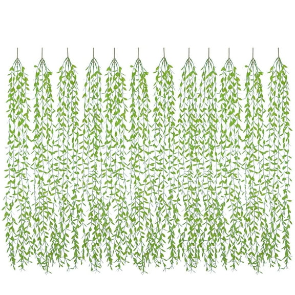 Coolmade 12 Pcs Artificial Vines Fake Greenery Garland Willow Leaves with Total 60 Stems Hanging for Wedding Party Garden Wall Home Decoration