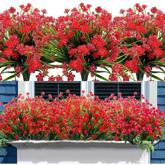 Coolmade 14" Artificial Flowers 25 Bundles Outdoor Fake Flowers for Decoration UV Resistant Faux Plastic Plants Garden Porch Window Box Décor (Red)