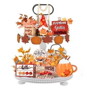 Coolmade 14-Piece Fall Tiered Tray Decor Pumpkins Farmhouse Autumn Maple Leaf Centerpieces