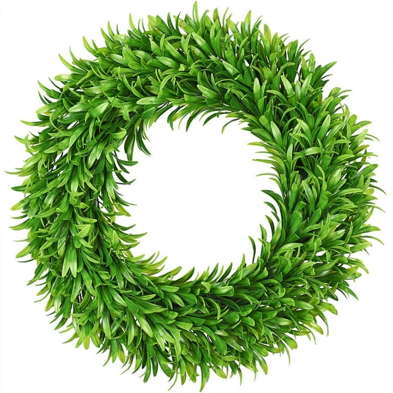 Coolmade 16" Spring Summer Artificial Green Wreath for Front Door