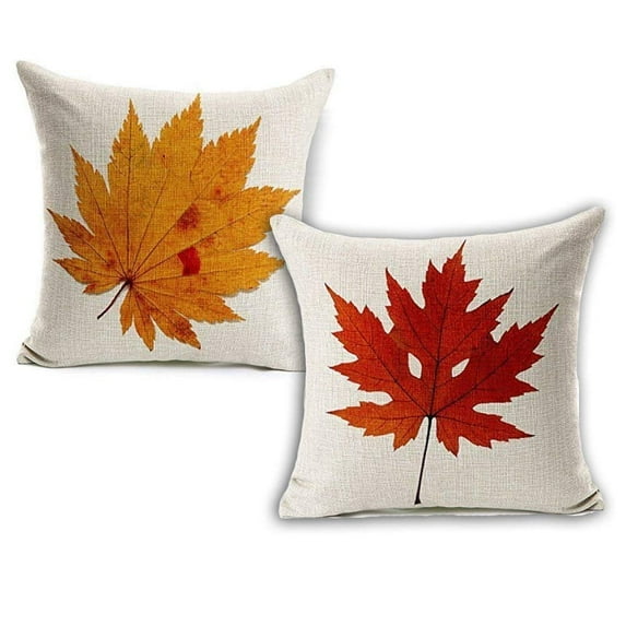 Coolmade 18" x 18" Off-White, Red, Orange, Multi-color leaves Cotton Decorative Pillow Cover , ( 2 Count)