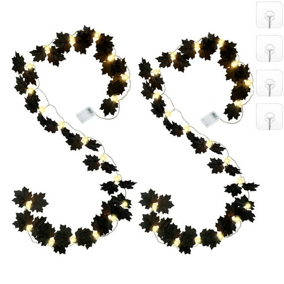 Coolmade 2 Pack 19.6ft Fall Decor for Home Thanksgiving Decorations Lighted Fall Garland Maple Leaves with 20 LED Battery Operated Indoor Outdoor String Lights Garland Autumn Harvest Party Décor