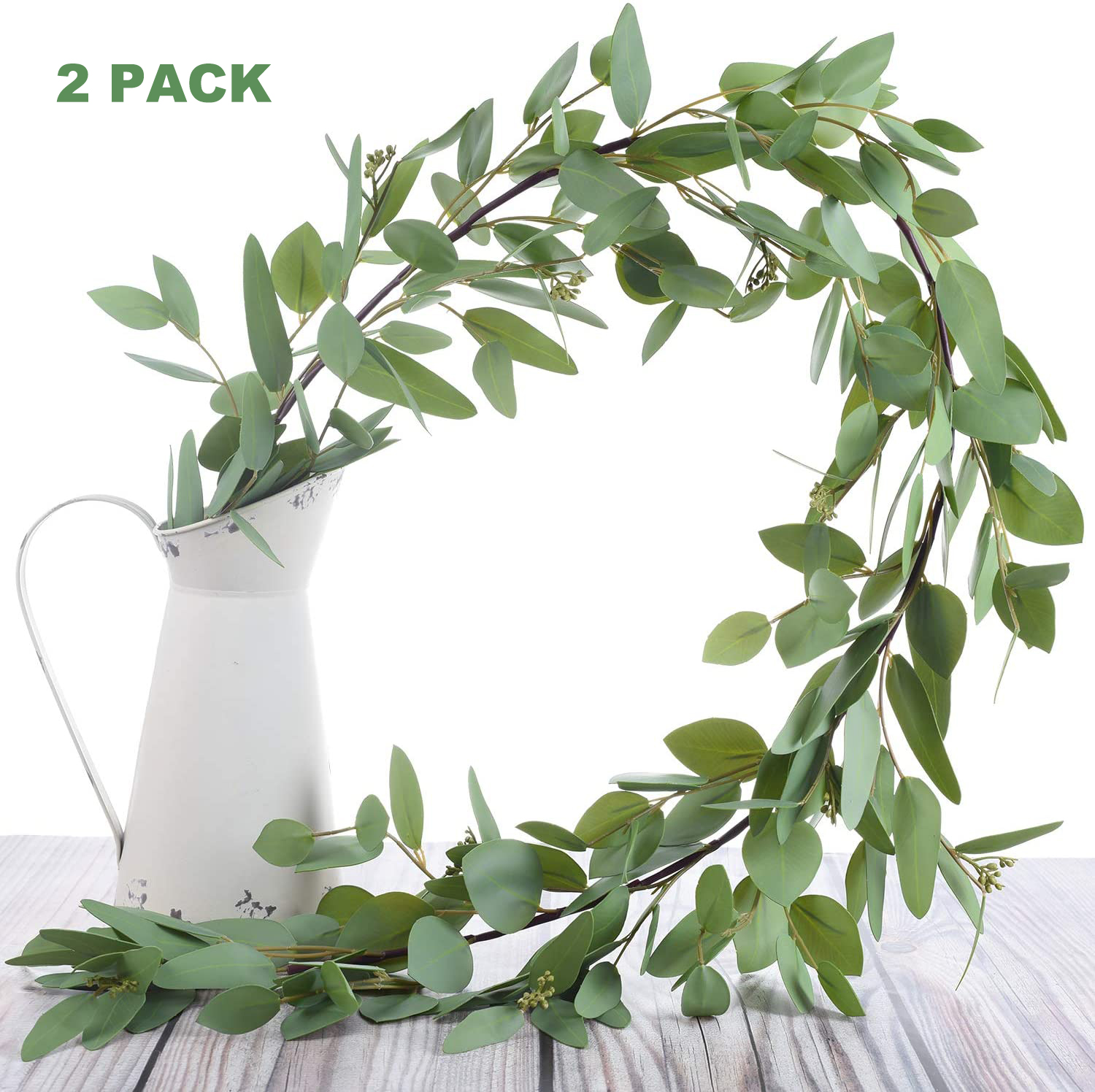 Coolmade 2 Pack 55ft Seeded Leaves Foliage Artificial Eucalyptus