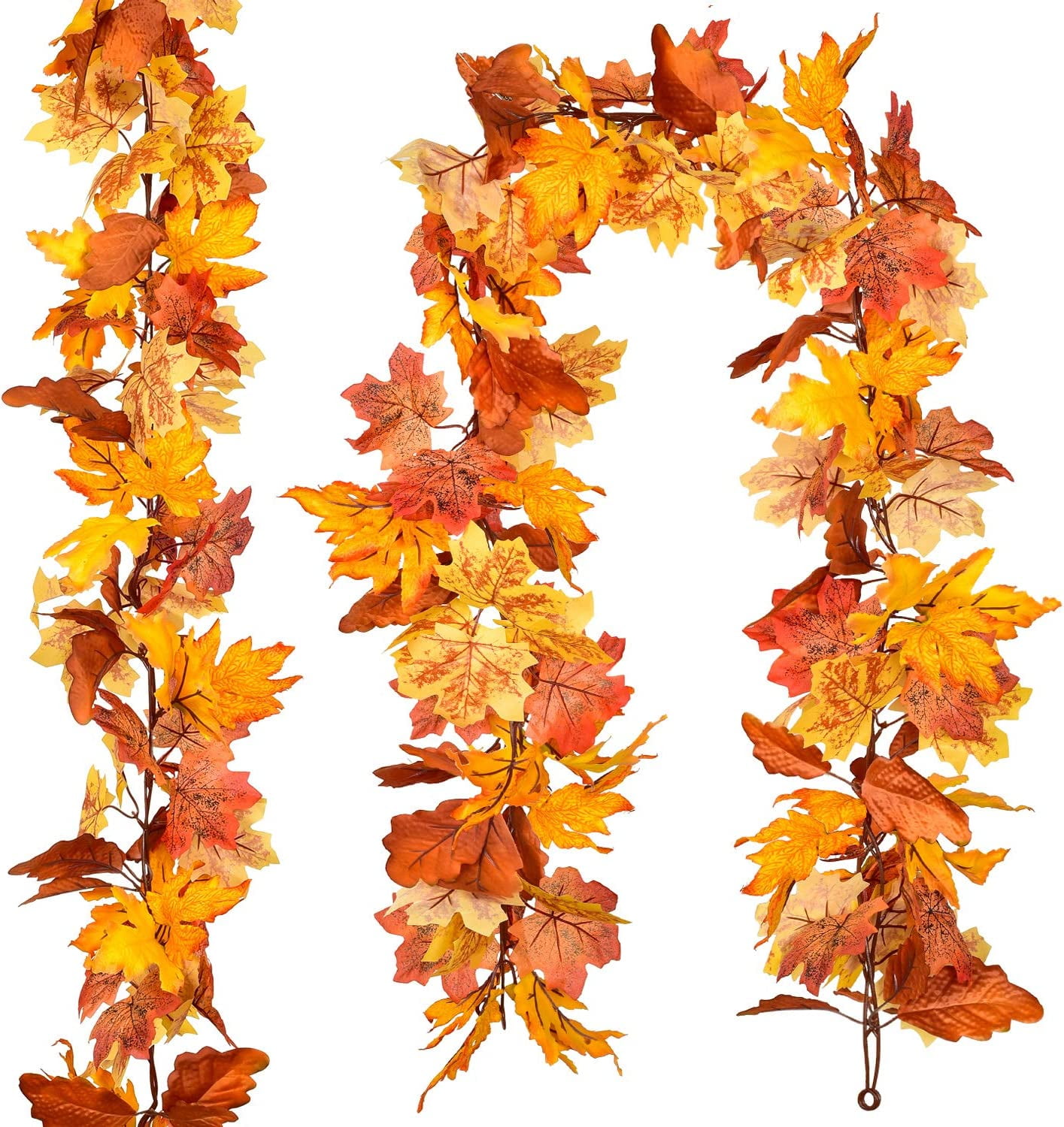 Coolmade 2 Pack 5.7ft Artificial Autumn Garland, Harvest Maple Leaf