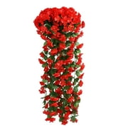 Coolmade 2 Pack Artificial Hanging Flowers Fake Hanging Plants Orchid Bouquet with Metal Plant Hanger for Wall Home Decoration