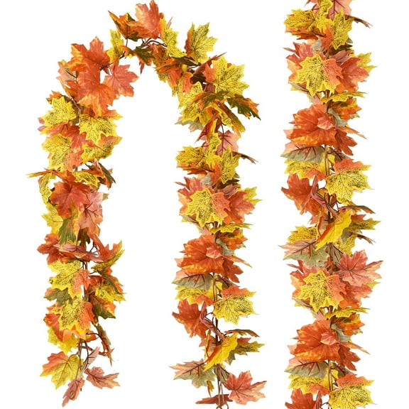 Coolmade 2 Pack Fall Garland Maple Leaf, 5.9Ft/Piece Hanging Vine Garland Artificial Autumn Foliage Garland Thanksgiving Decor for Home Wedding Fireplace Party Christmas (Light Green)