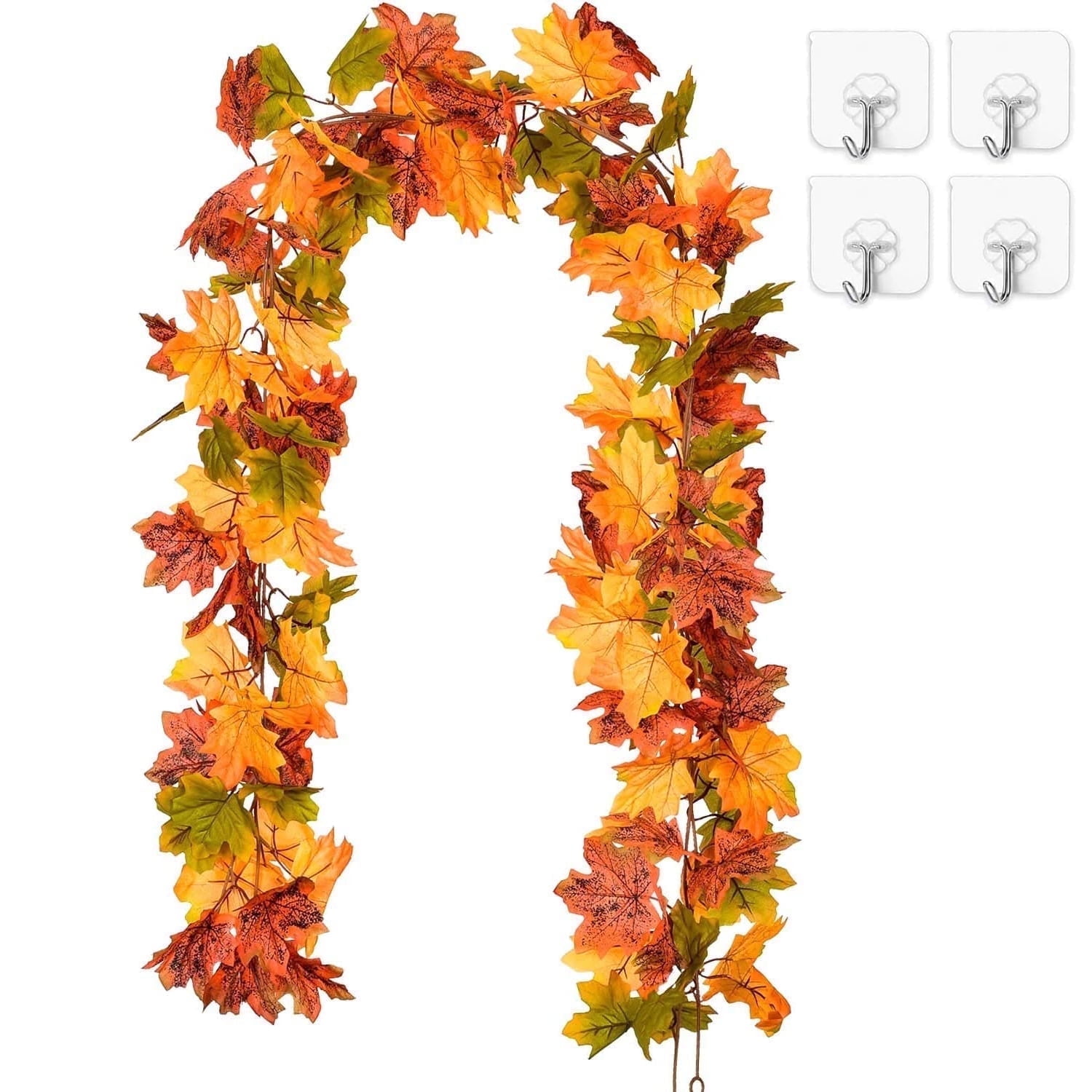 Coolmade 2 Pack Maple Leaves Fall Garland - 6ft/Strand Artificial Fall Foliage Garland Colorful Autumn Decoration for Home Wedding Party Thanksgiving