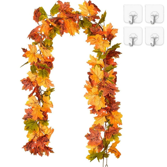 Coolmade 2 Pack Maple Leaves Fall Garland 6ft/Strand Artificial Fall