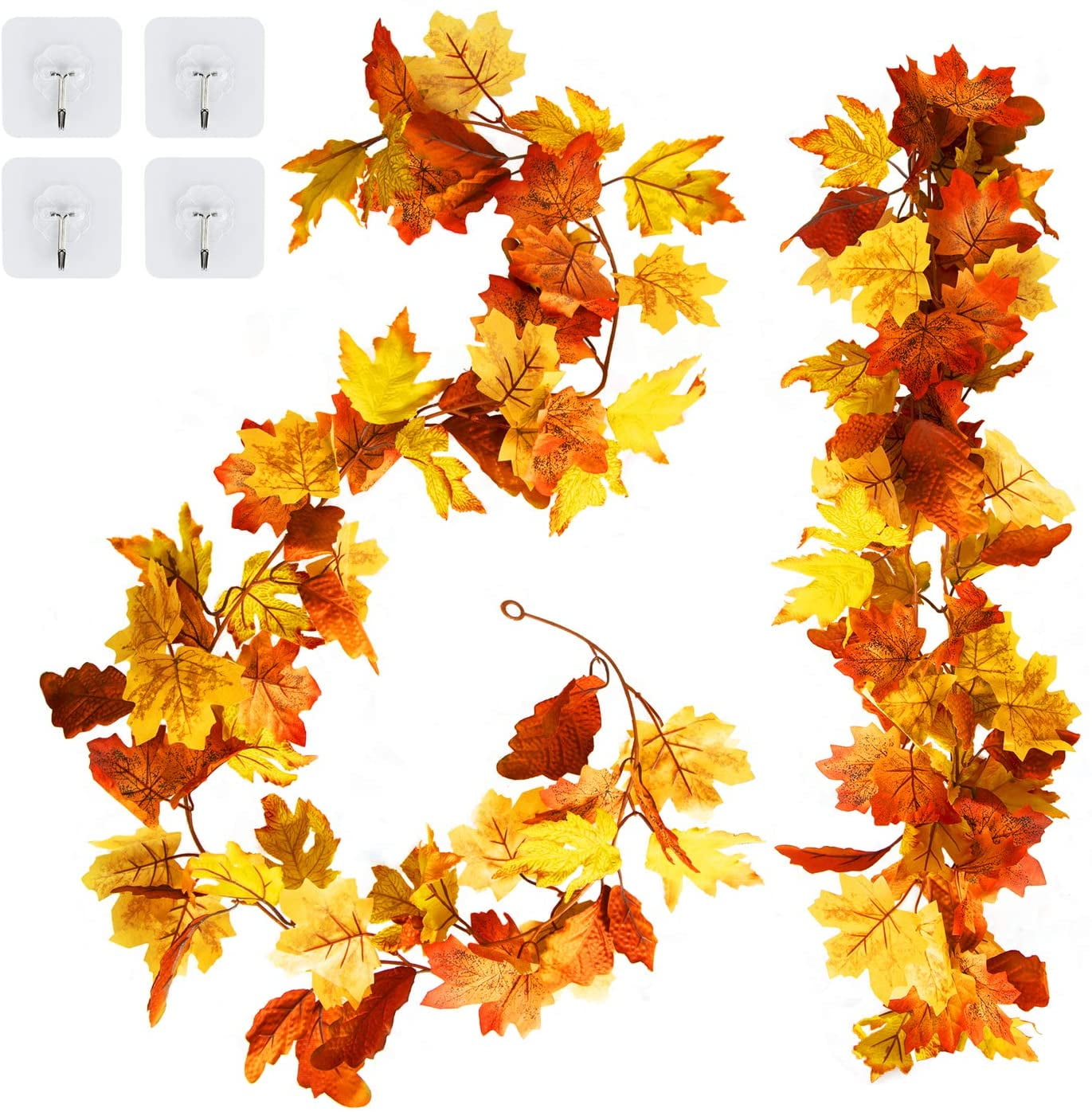 Coolmade 2 Pack Maple Leaves Fall Garland - 6ft/Strand Artificial Fall Foliage Garland