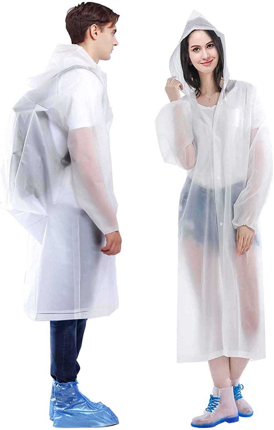 EVA Compact Plastic Rain Poncho for Adults, 2 Pack Reusable