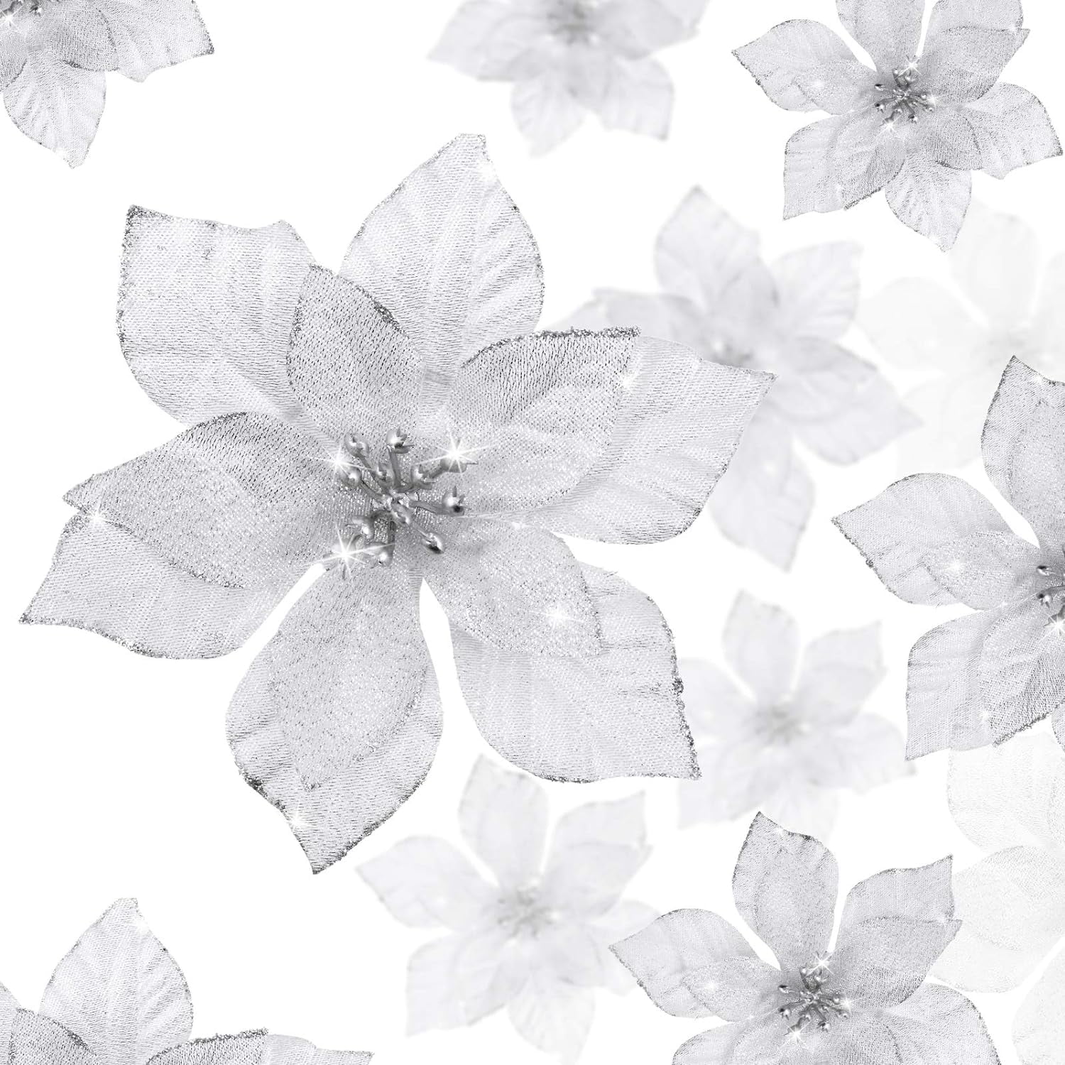 Coolmade 20 Pack Christmas Poinsettia Decorations Flowers Ornaments for Christmas Tree, Wreath, Garland 5.5"