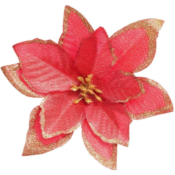 Coolmade 20 Pcs Christmas Poinsettia Flowers, Artificial Flowers Glitter Poinsettia Christmas Tree Ornaments for Christmas Decorations, Red