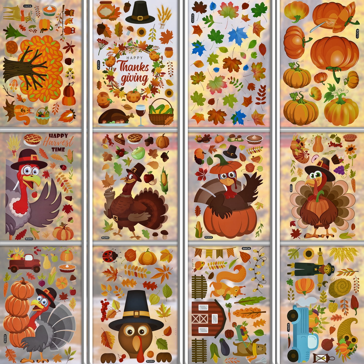 Coolmade 202 Pcs Thanksgiving Window Clings Stickers Fall Decorations Holiday Turkey Cling for Glass Window Thanksgiving Decorations for Home Party