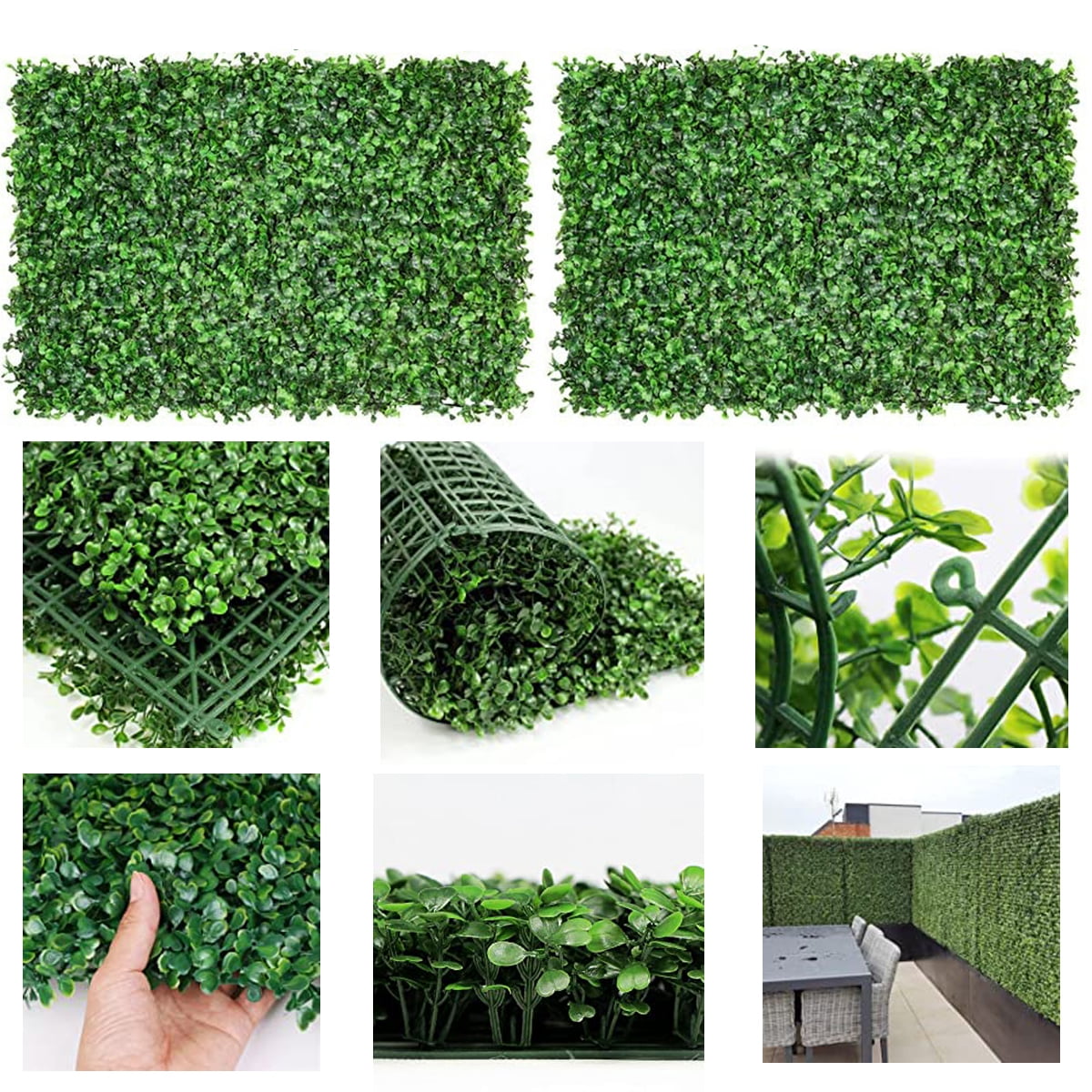 Coolmade 2Pcs 24"x16"Artificial Boxwood Panels,Boxwood Hedge Wall Panels, Artificial Grass Backdrop Wall1.6,Green Grass Wall, Privacy Hedge Screen UV Protected for Outdoor Indoor Garden Fence Backyard