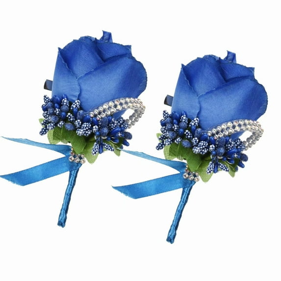 Coolmade 2Pcs Boutonniere Buttonholes Groom Groomsman Best Man Rose Wedding Flowers Accessories Prom Suit Decoration (Deep Blue Rose)